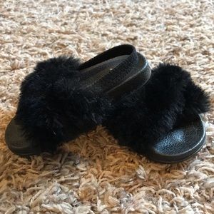 Furry black slides